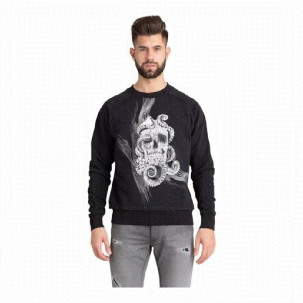 JUST Cavalli Men's Black Skull Tentacles Graphic Print Crew Neck Sweatshirt XL